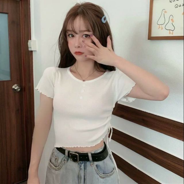 Áo Croptop rút bên Đính Nút A3-RR