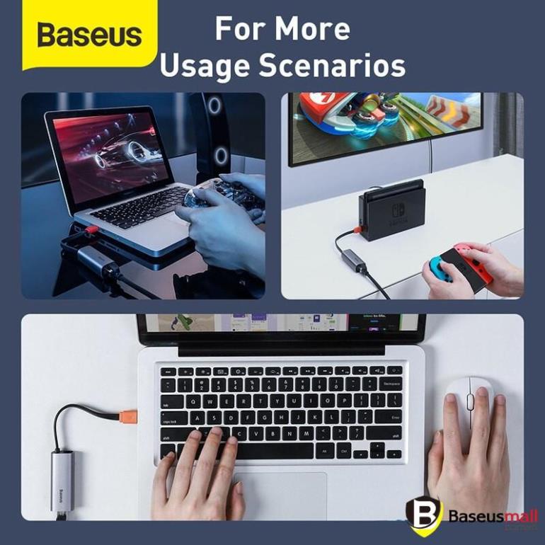 Baseus -BaseusMall VN Đầu chuyển cổng USB Type A/Type C sang cổng mạng LAN Baseus Steel Cannon Series