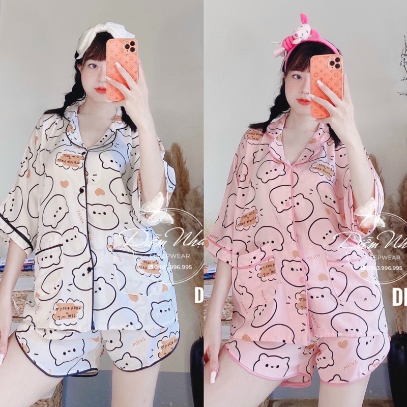 Bộ Pijama Lụa Cao Cấp Cánh Dơi Áo Cộc Quần Đùi | BigBuy360 - bigbuy360.vn