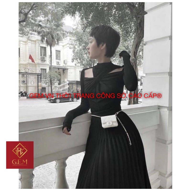 Áo xoắn ngực khoét vai, áo trà xanh hiền hồ hàng loại 1 đẹp có bán kèm chân váy - GEM Fashion