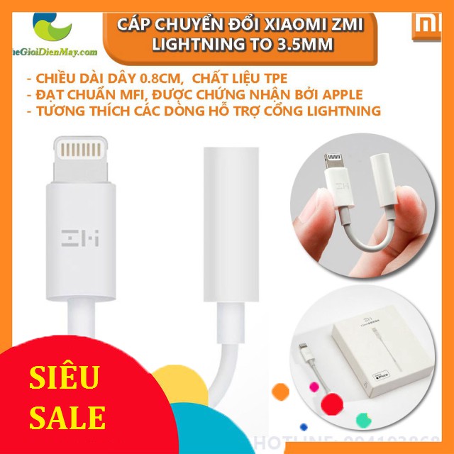 [SiêuRẻ] Cáp chuyển đổi Lightning sang 3.5mm Xiaomi ZMI AL810 Lightning to jack 3.5mm Audio chuẩn MFI - Shop Thế Giới Đi