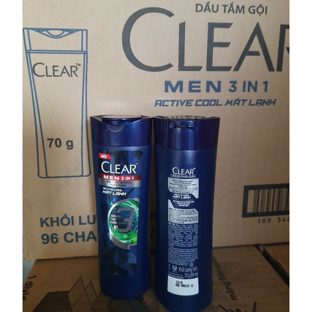 Dầu tắm gội Clear Men 3 trong 1 70g: Tắm + Gội + Dưỡng