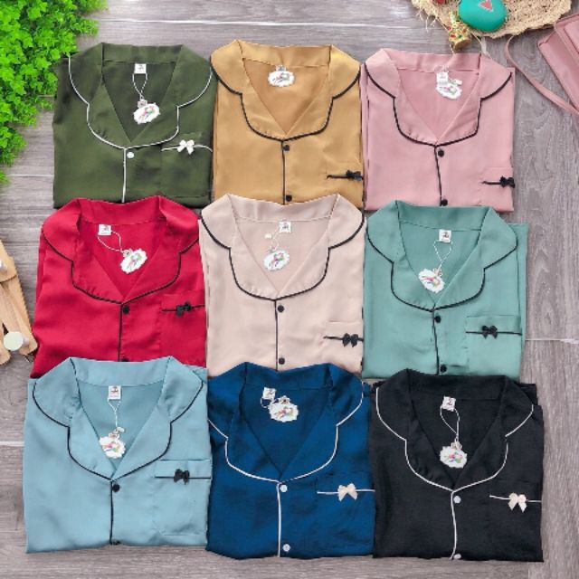 Set lụa trơn áo cộc quần dài