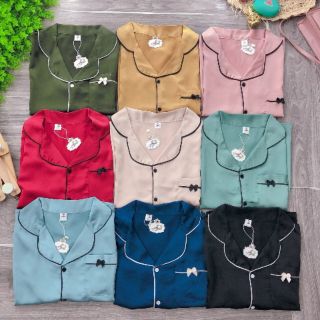 Set lụa trơn áo cộc quần dài