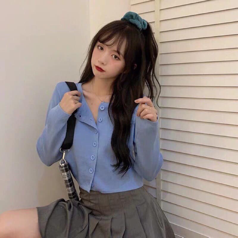 Áo Croptop YAN Cổ Tim Tay Dài Phối Khuy (7 MÀU) áo crop top xinh xắn chất liệu mền mịn co giãn giữ nhiệt tốt Hàn Quốc