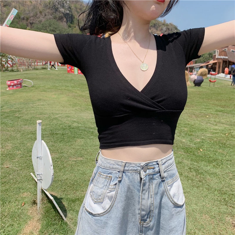 MS34 Áo kiểu nữ croptop cổ tim