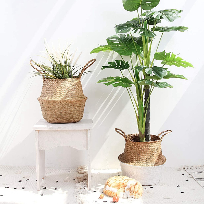 Giỏ Đựng Đồ Giặt / Đồ Dùng Bằng Rơm Bện Tiện Dụng Mang Theo Dã Ngoại