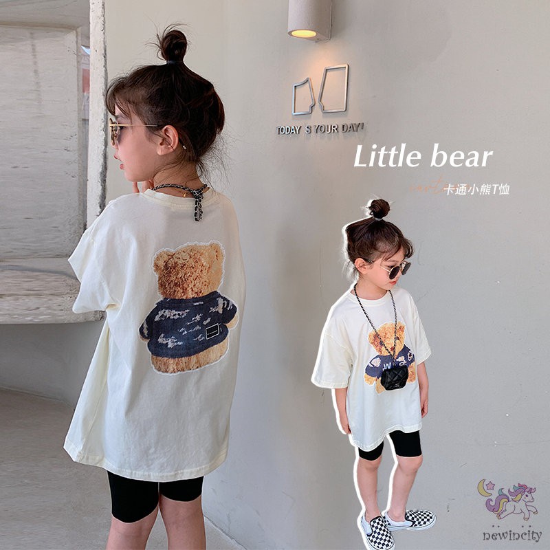 Áo Thun Tay Ngắn In Hình Gấu Hoạt Hình Dành Cho Bé Gái
