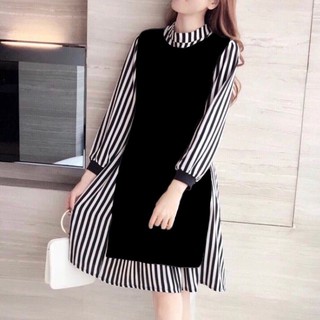 [Mã giảm 30k, 20k,12k, 5k đơn 0đ] Váy Set sọc đen phối áo đen Neppy FashionN0A246