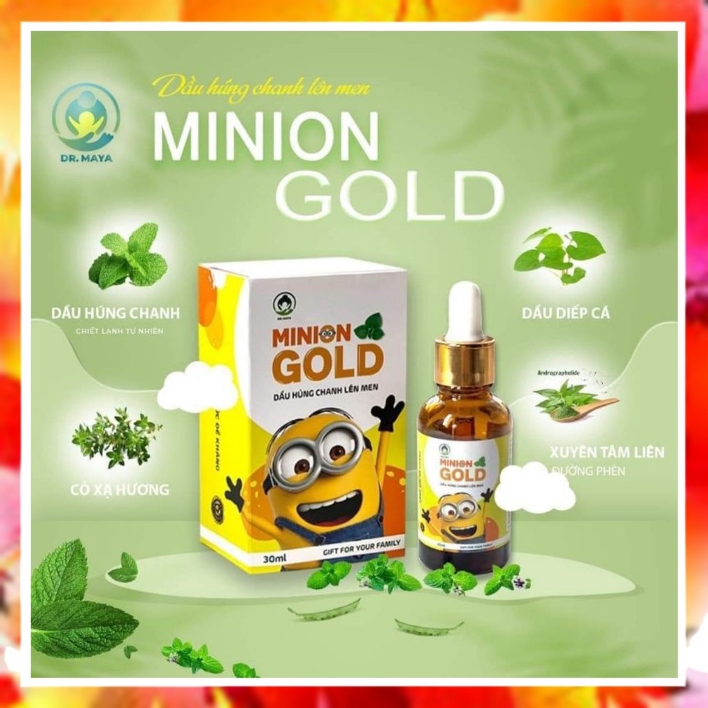 Dầu húng chanh lên men Minion Gold 30mL Tinh Dầu húng chanh giúp cải thiện ho khò khè nghẹt mũi ở trẻ