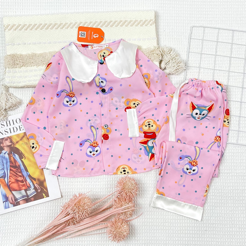 Bộ Ngủ Pijama Lụa Mango Cổ Bèo In Hình Dành Cho Bé Gái 21-38kg - Babi mama BPN29