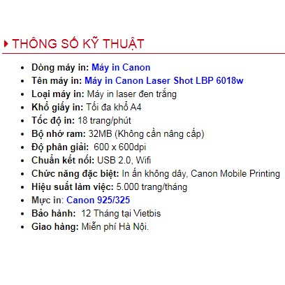 Máy in laser Canon wifi LBP 6018W