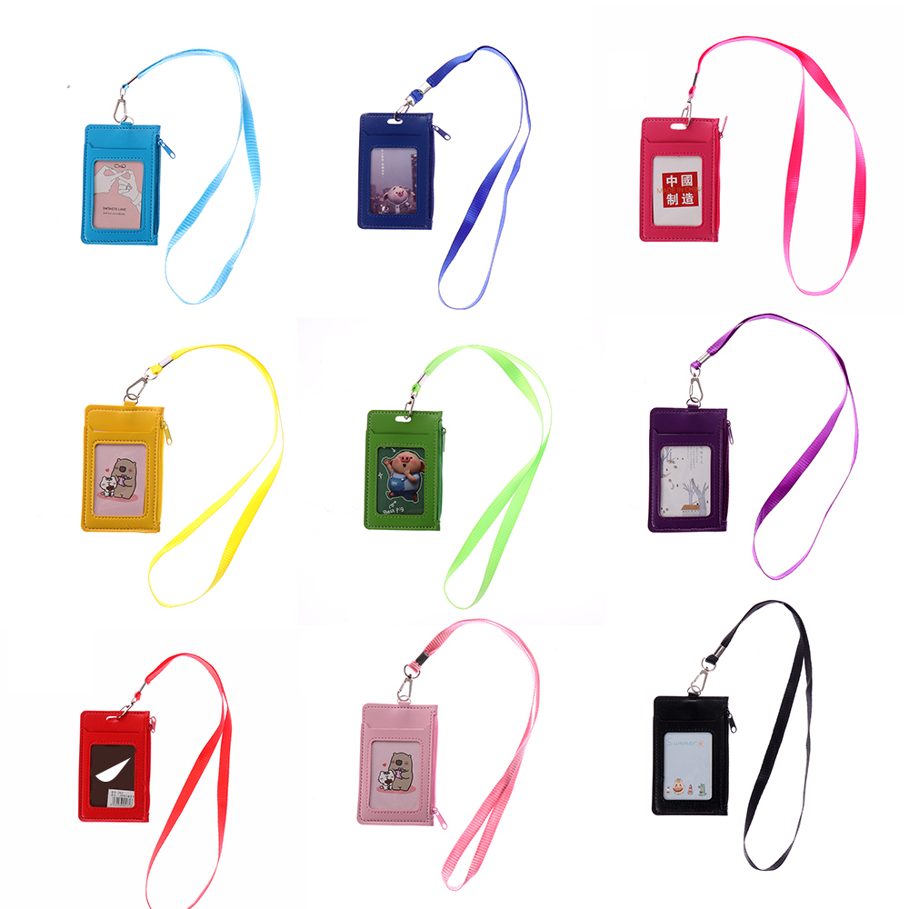 Bao đựng thẻ/ ID bằng da PU có dây đeo cổ đơn giản đa dụng cho nam và nữ