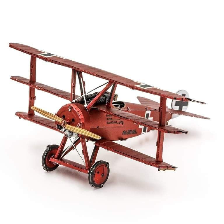 Mô hình 3D kim loại máy bay tiêm kích Nam Tước Đỏ Fokker Dr 1 của phi công huyền thoại thế giới Richthofen - Chưa Lắp