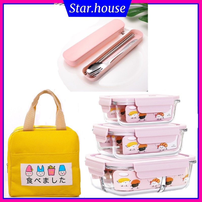 COMBO 2 hộp cơm thủy tinh đựng thức ăn  văn phòng