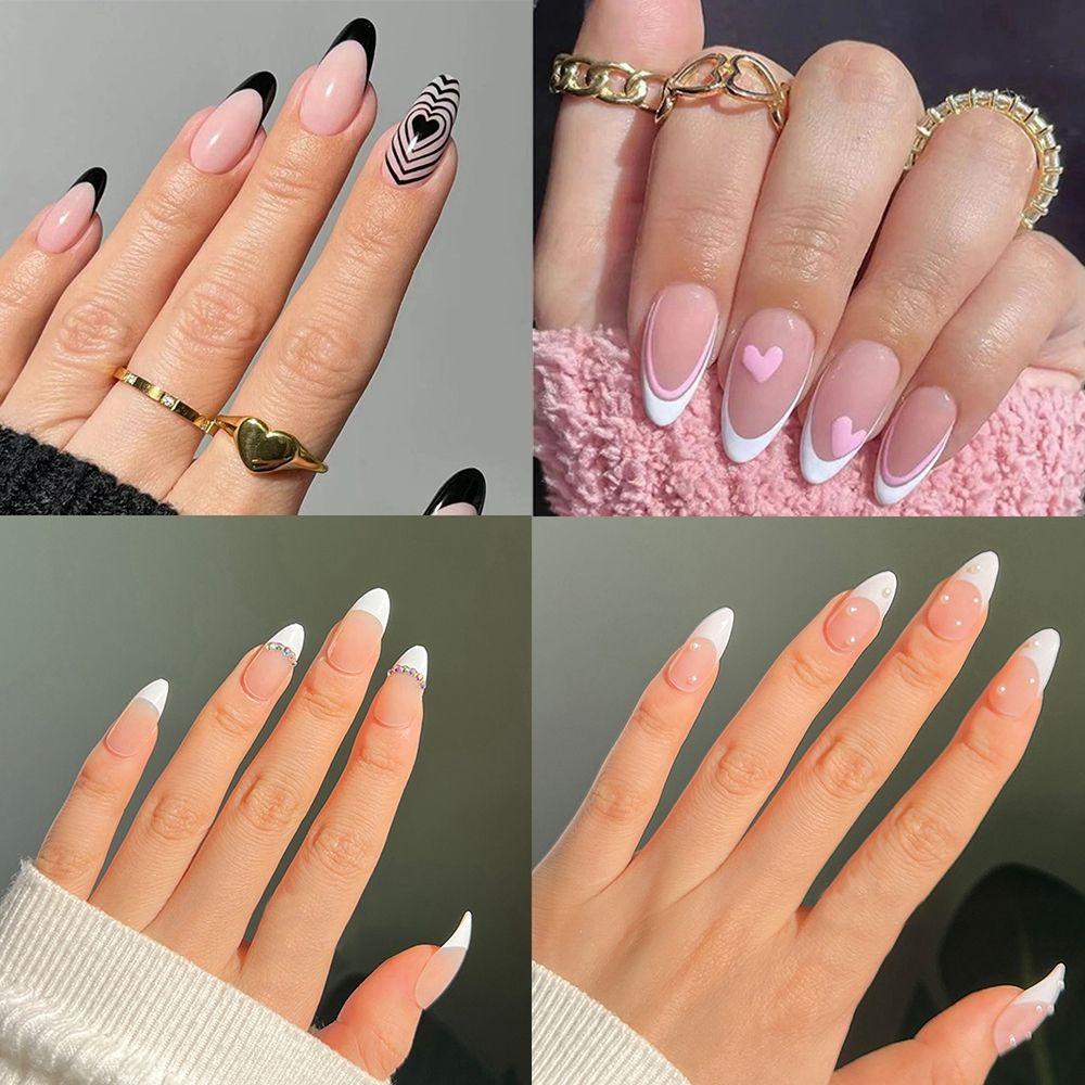Bộ 1 24 Móng Tay Giả Dạng Nhấn Che Phủ Toàn Diện Phong Cách Pháp