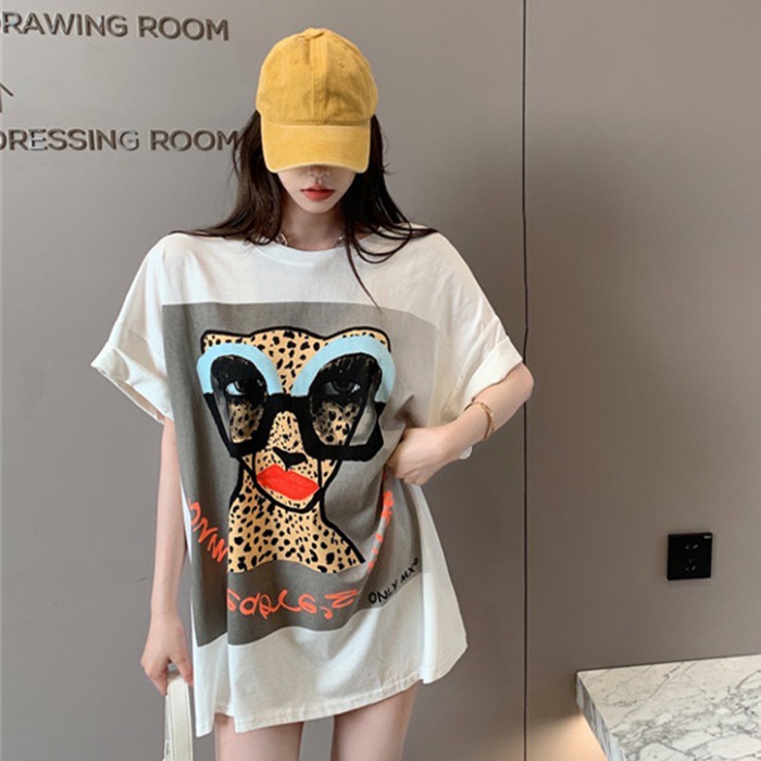 NRVP Áo Thun Nữ Dáng Dài Rộng Tay Ngắn Phong Cách Thời Trang Đường Phố Hàn Quốc