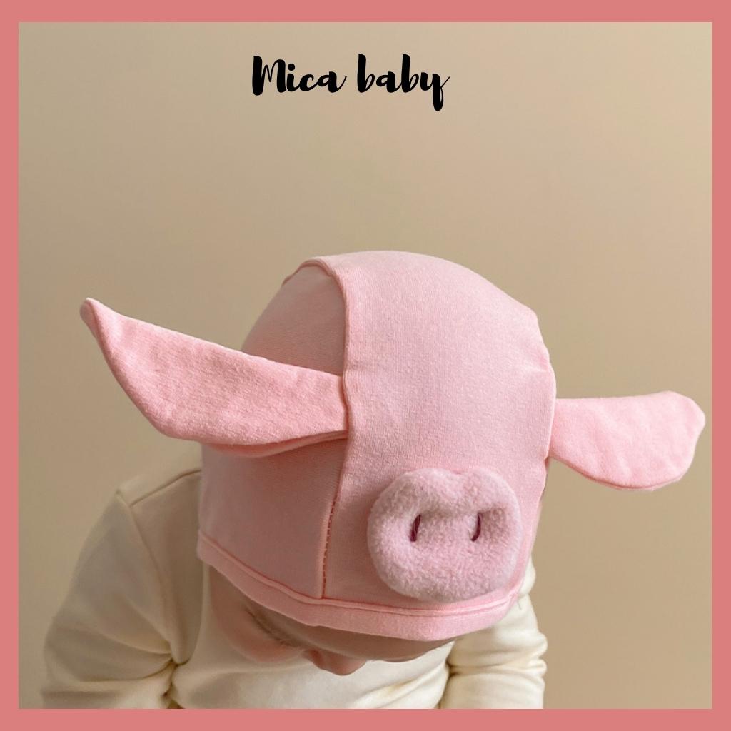 Mũ cotton buộc dây cho bé hình heo hồng dễ thương Mica Baby MD154