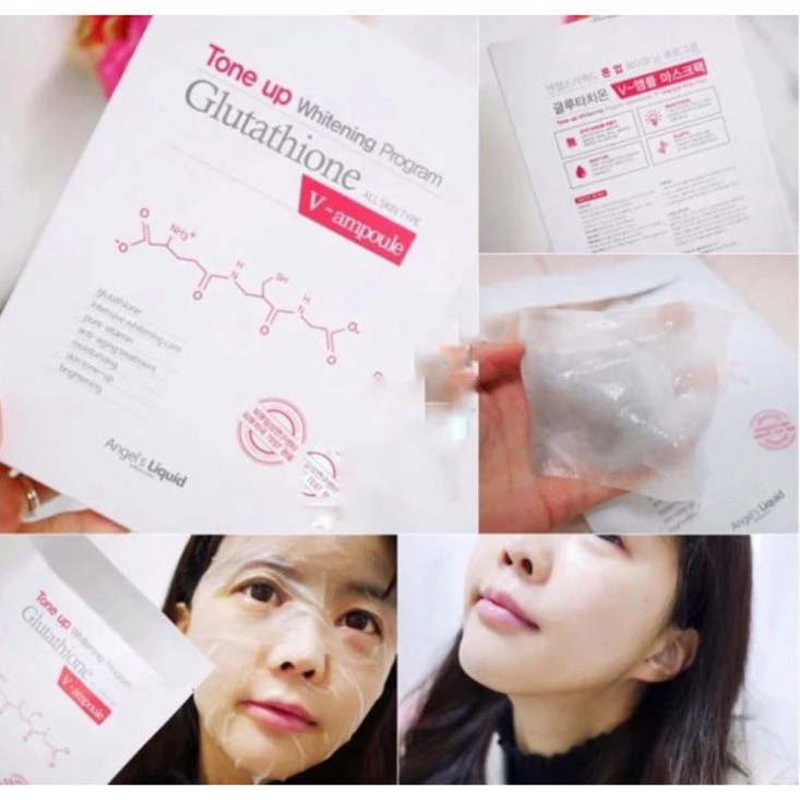 Mặt Nạ Dưỡng Trắng Da Angel's Liquid Tone Up Whitening Program Glutathione V-ampoule Mask Pack