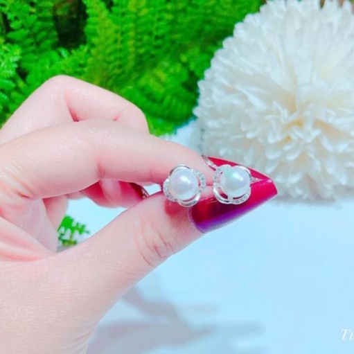 Bông tai bạc hình hoa gắn trai thật nước ngọt TRANG SỨC BẠC VÀ TRAI
