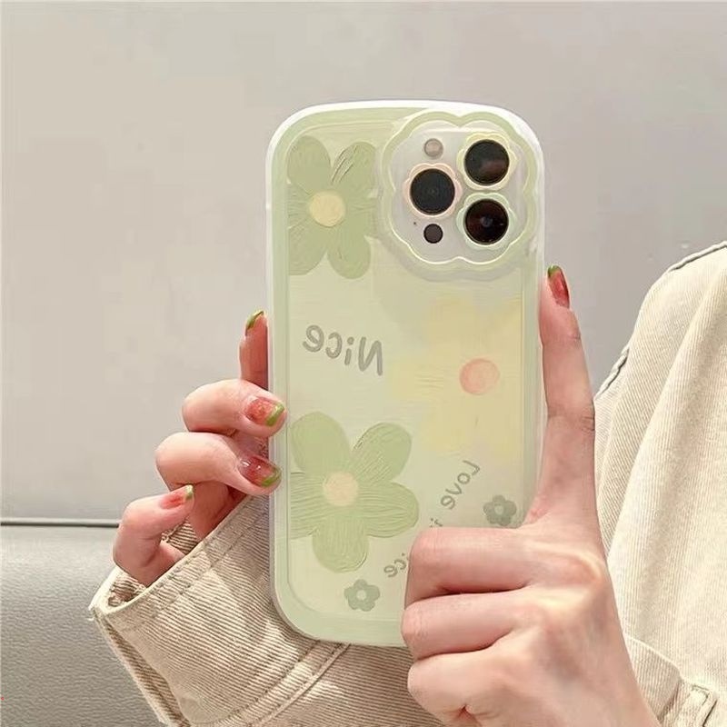 Ốp Điện Thoại Silicon Mềm Họa Tiết Tranh Sơn Dầu Hình Hoa Màu Xanh Lá Cho 13 12 11 Pro MAX X XS MAX XR 7 8 Plus