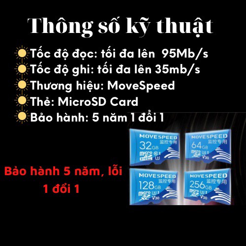 Thẻ nhớ 128Gb/64Gb/32Gb MOVE SPEED U3 chuyên dụng cho CAMERA, Điện thoại, Máy ảnh... tốc độ cao 95Mb-140Mb/s