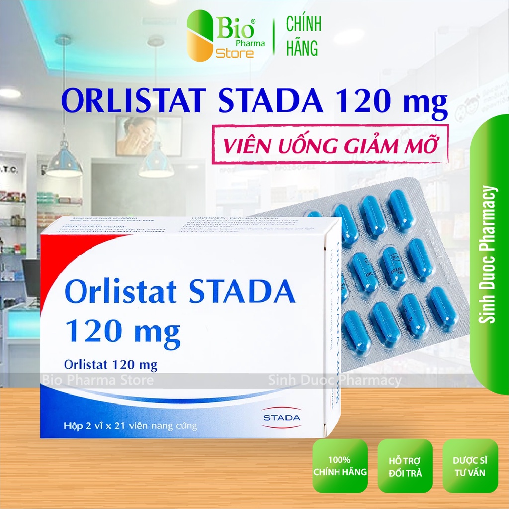 Viên uống giảm cân Orlistat STADA 120mg (Hộp 42 viên) - Giúp giảm cân, đào thải mỡ, duy trì vóc dáng, giảm mỡ máu