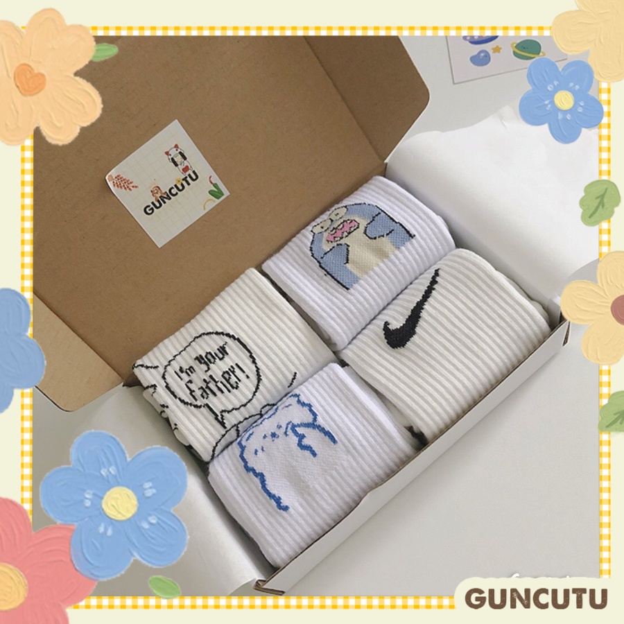Combo vớ cổ cao unisex tone màu basic họa tiết thêu năng động dễ phối làm quà tặng - Guncutu