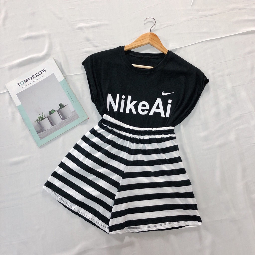 set bộ áo sát nách quần short sọc phong cách chất coton mềm