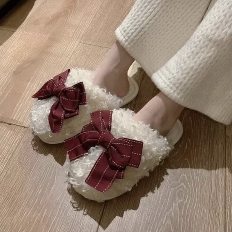 Dép bông tiểu thư gắn nơ đi trong nhà, Dép đi trong nhà bánh bèo cực đáng yêu