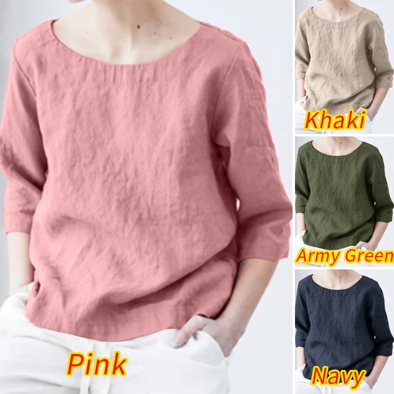 Zanzea Áo Kiểu Cổ Tròn Tay 3 / 4 Màu Trơn Dáng Rộng Thời Trang Cho Nữ