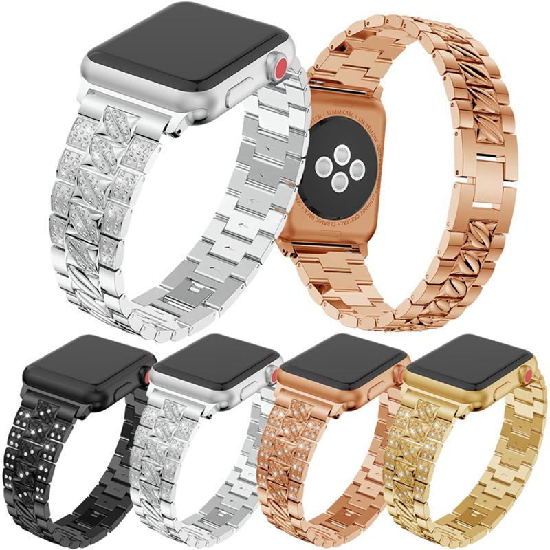 Dây Đeo Apple Watch Bằng Thép Không Gỉ Đính Đá Sang Trọng