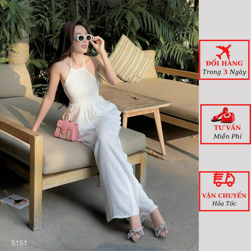 Set áo 2 dây đũi nữ cổ yếm kèm quần suông ống rộng tiểu thư bánh bèo đi biển ulzzang Hàn Quốc
