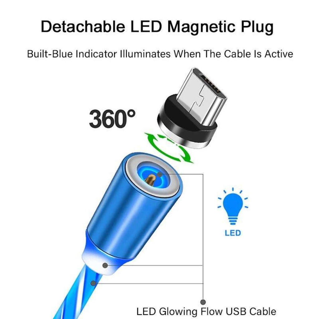 Cáp Sạc Đèn Led Từ Hút Nam Châm Dầu Micro USB - 3 ĐẦU SẠC IPHONE/ANDROID/TYPE-C -SJX10009