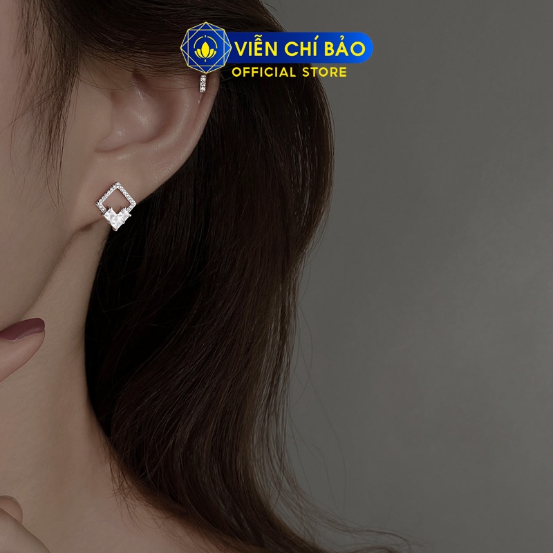 Bông tai bạc nữ hình Oval đính đá chất liệu bạc 925 thời trang phụ kiện trang sức nữ Viễn Chí Bảo B000256