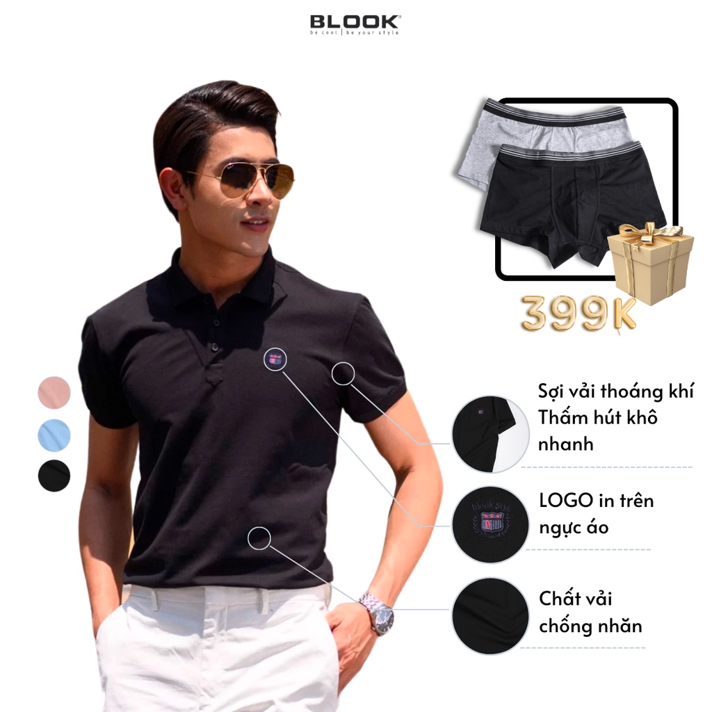 Áo polo nam slimfit BLOOK Vải thun cá sấu 03 màu trẻ trung thêu logo BLOOK STYLE mã 77955 (HÌNH THẬT)