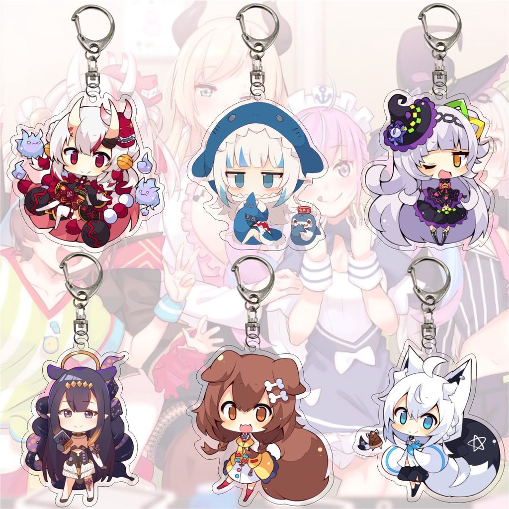 Móc khóa nhựa acrylic 6cm hình nhân vật hoạt hình anime Shirakami Fubuki Natsuiro Matsuri Akai Haato