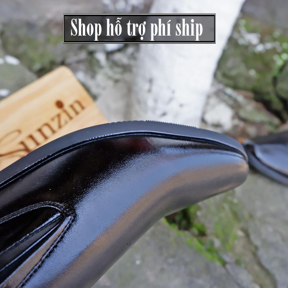 Hỗ trợ Ship- GIÀY DA THẬT sunzing310d - Kiểu giày công sở không dây đứng đắn cho nam giới (đế khâu model 2018)