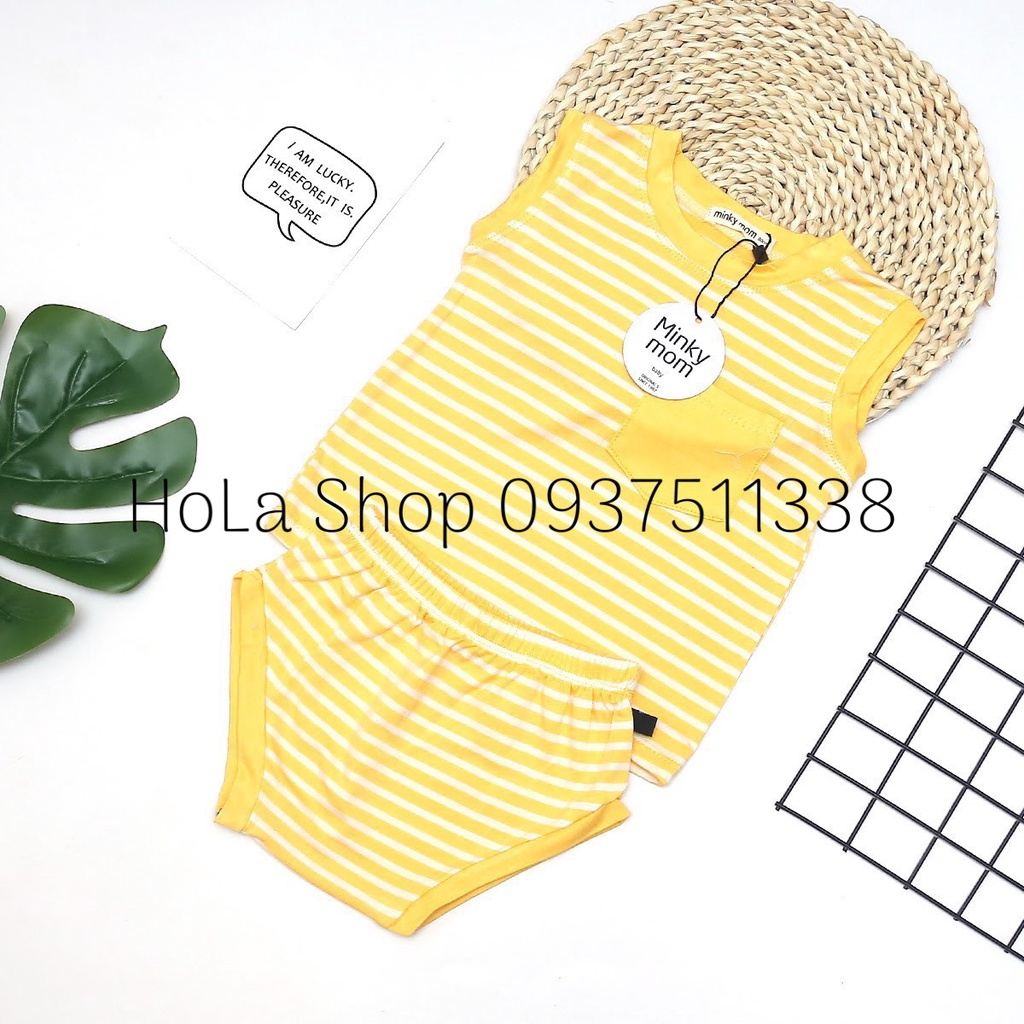 Bộ Quần Áo Cho Bé Quần Chip Dệt Sọc Sát Nách Minky Mom Thun Lạnh -Th115