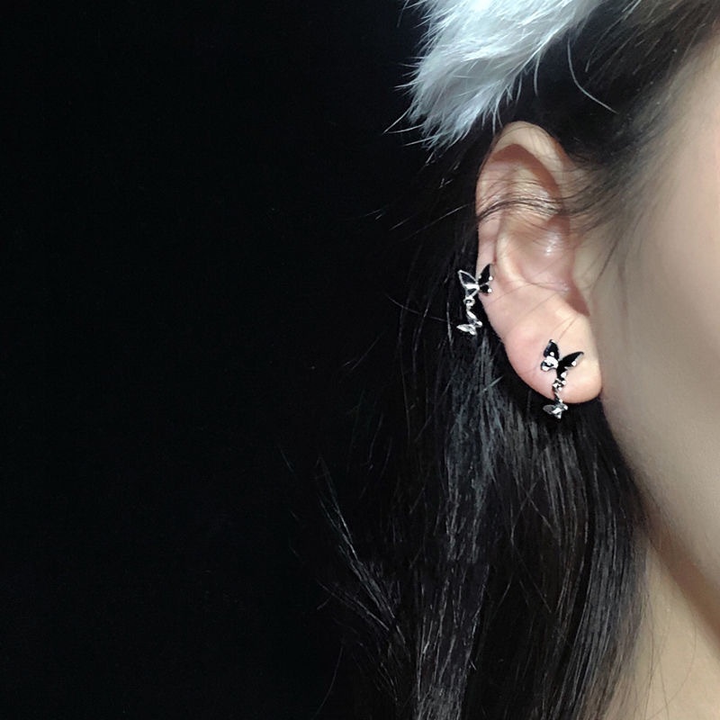 Bông Tai Mạ Bạc 925 Hình Bướm Đen Thời Trang