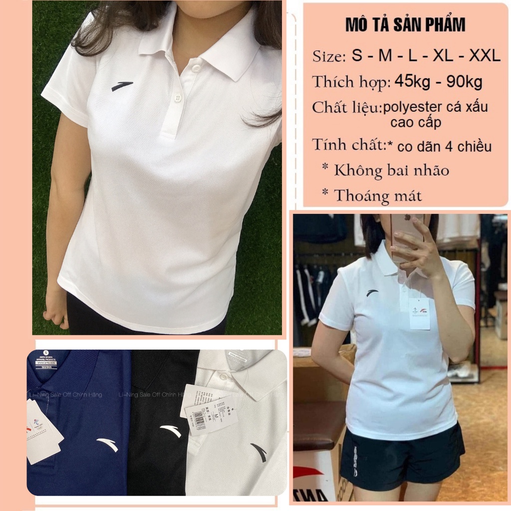 Áo ANTA thể thao nữ, áo cộc tay nữ có cổ thoáng mát lịch sự