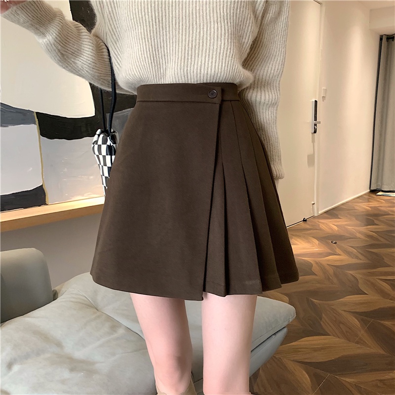 Chân váy chữ A Xiaozhainv xếp ly lưng cao phong cách Hàn Quốc trẻ trung dành cho nữ