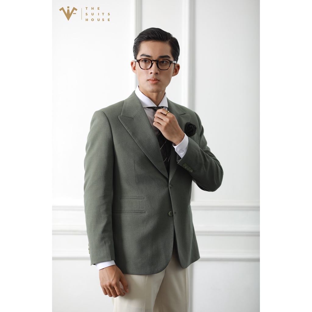 Vest nam satorial áo suit blazer, quần tây phối xanh rêu trắng kem, đứng form, chất vải WOOL - THE SUITS HOUSE