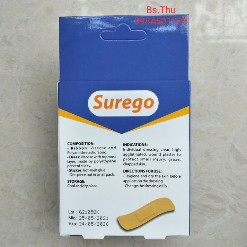 Băng Gâu Surego Hộp 102 Miếng Dán Vết Thương, Băng Cá Nhân Urgo, Băng Y Tế Sơ Cứu Vết Thương