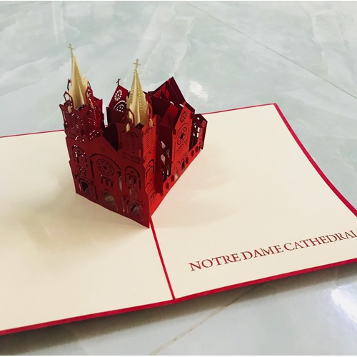 Thiệp 3D Nhà Thờ Đức Bà - Song Nguyên, mô hình Nhà Thờ Đức Bà siêu đẹp &amp; dễ thương, làm quà tặng, quà lưu niệm