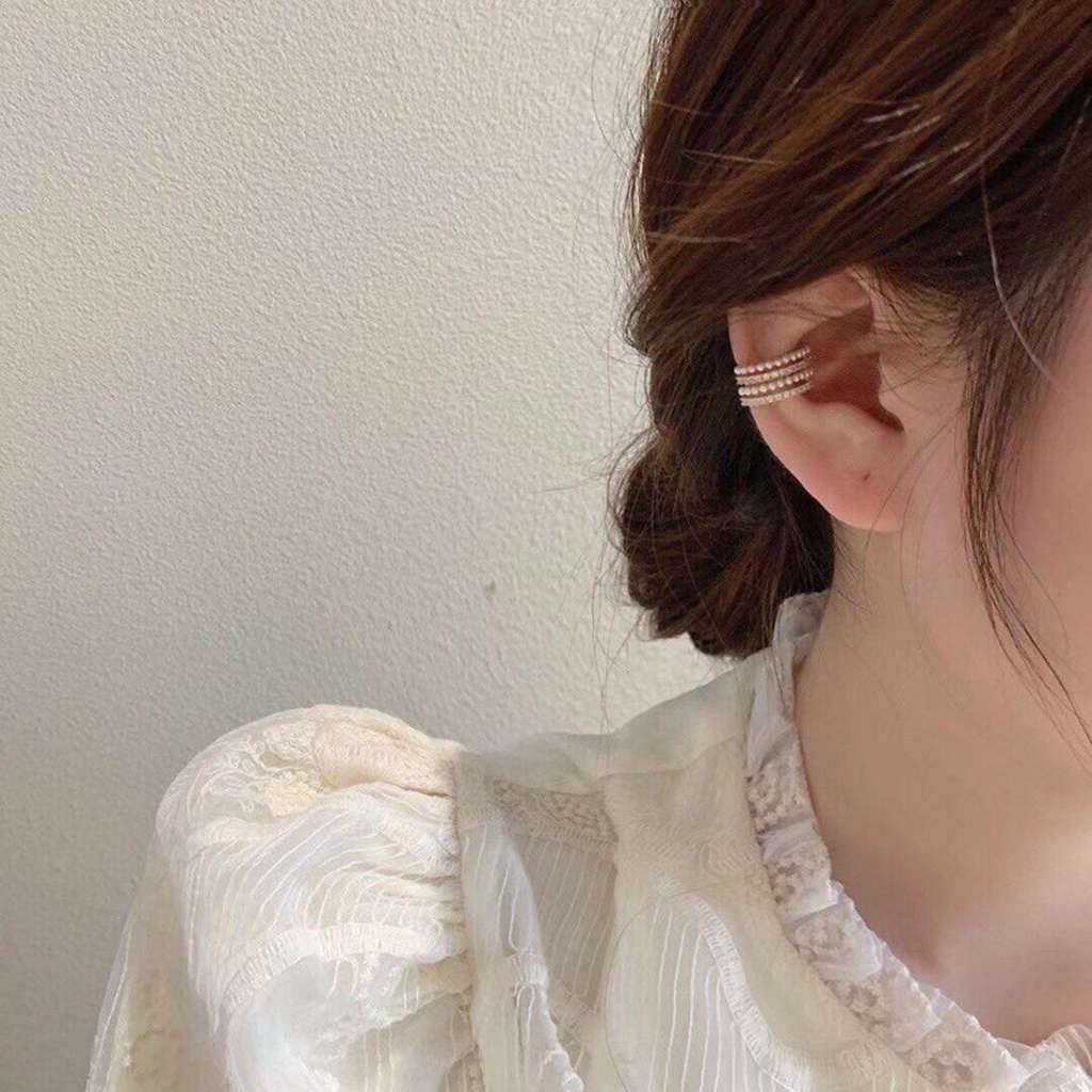 USNOW Khuyên Kẹp Vành Tai Không Xỏ Lỗ Đính Ngọc Trai Thiết Kế Tối Giản Thanh Lịch