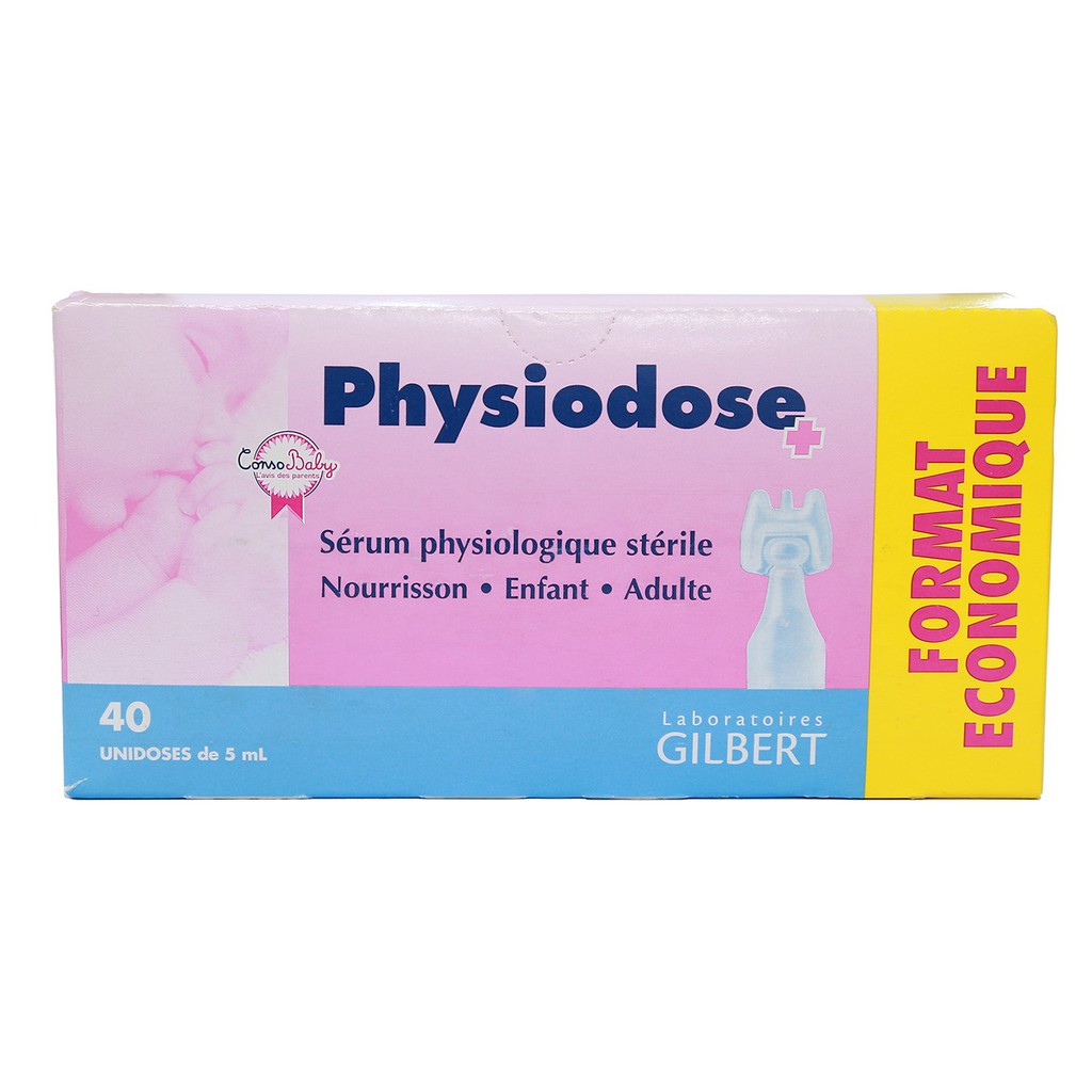 Nước muối sinh lý Physiodose của Pháp - sử dụng hàng ngày để vệ sinh mắt, mũi của trẻ (Hộp 40 ống)