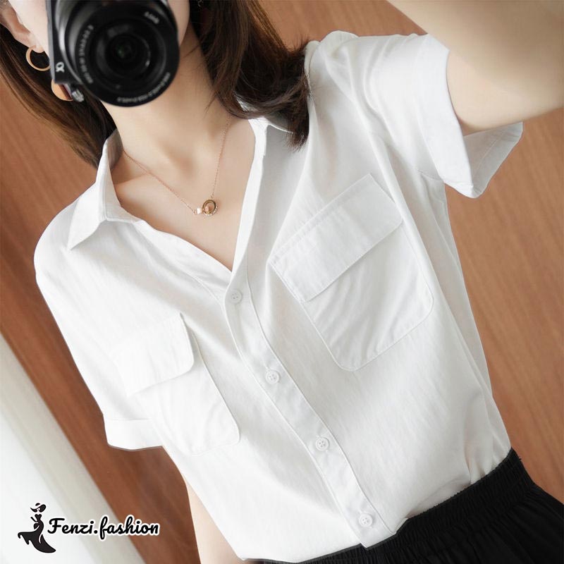Áo sơ mi nữ FENZI cộc tay cổ bẻ siêu xinh
