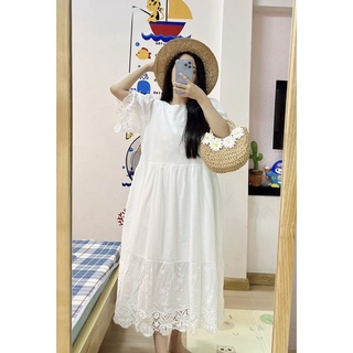 Váy suông trắng pha ren
