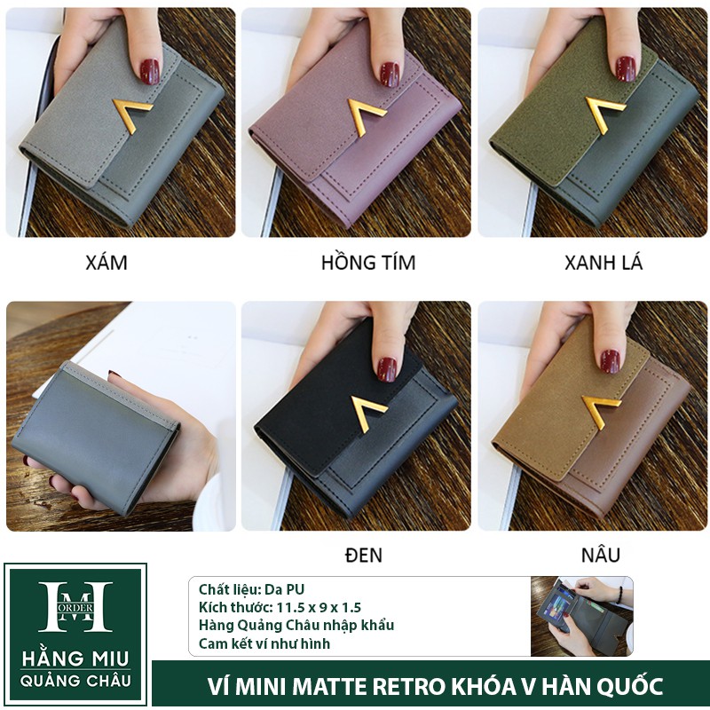 Ví Mini Matte Retro Khóa V Hàn Quốc